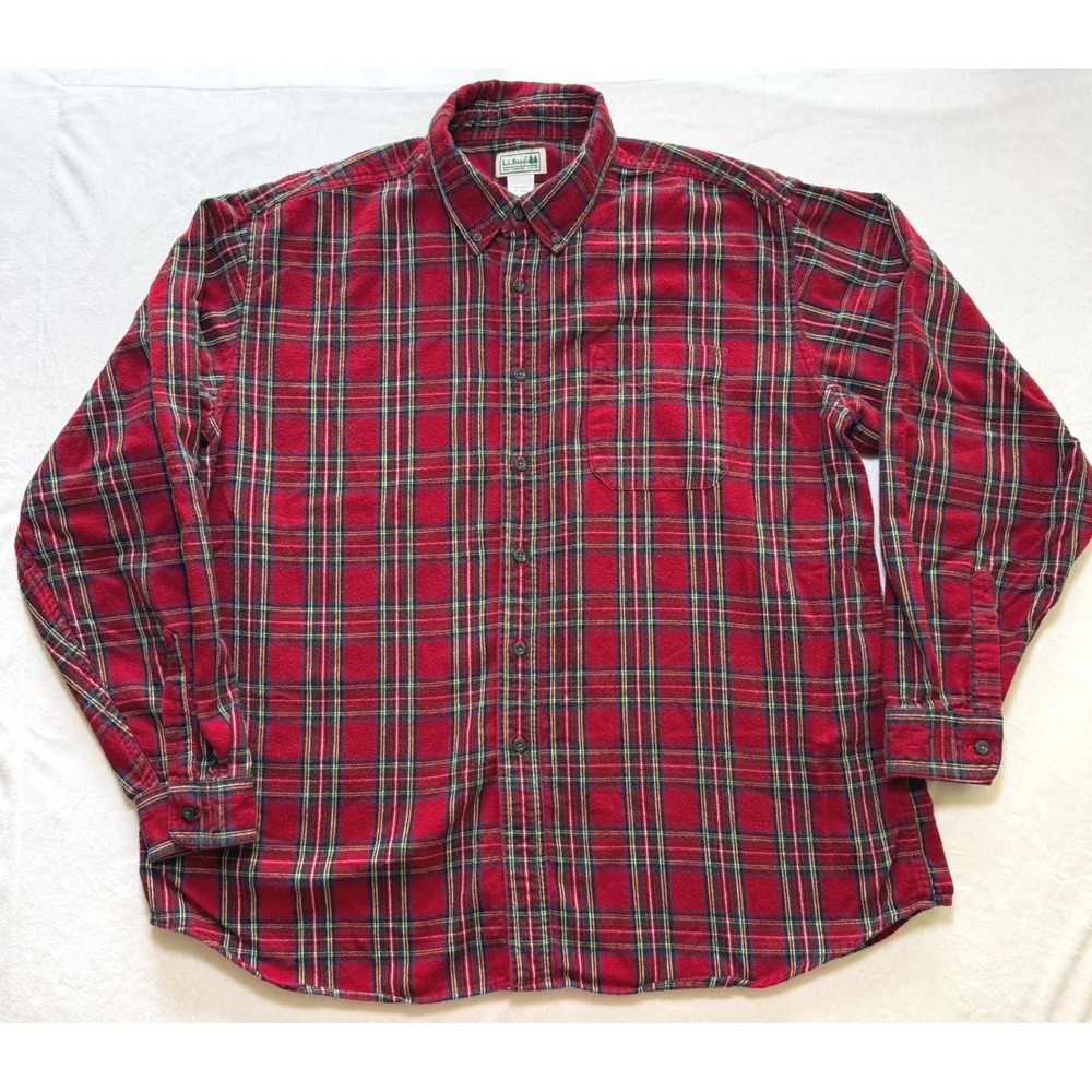 L.L. Bean Flannel‎ Shirt Mens XL Red Plaid Button Down Cotton 228061